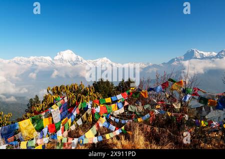 Annapurna mountain range view from Poon Hill view point Ghorepani Nepal Stock Photo