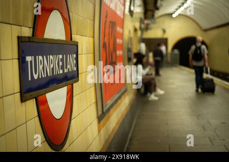 LONDON- MAY 6, 2024: Turnpike Lane Underground Station. Piccadilly line station near Wood Green in Haringey N15, North London Stock Photo