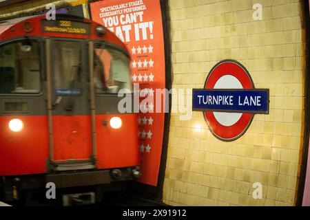 LONDON- MAY 6, 2024: Turnpike Lane Underground Station. Piccadilly line station near Wood Green in Haringey N15, North London Stock Photo