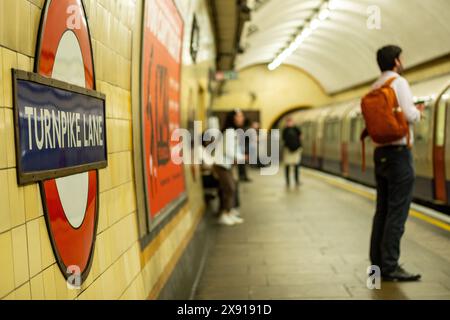 LONDON- MAY 6, 2024: Turnpike Lane Underground Station. Piccadilly line station near Wood Green in Haringey N15, North London Stock Photo