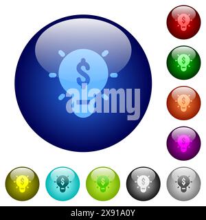 Profitable idea solid icons on round glass buttons in multiple colors. Arranged layer structure Stock Vector