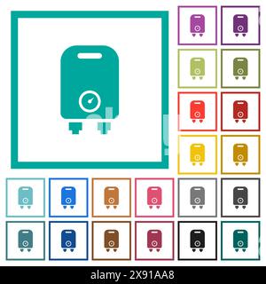 Boiler solid flat color icons with quadrant frames on white background Stock Vector