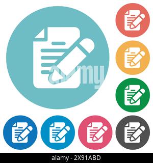 Text editing solid flat white icons on round color backgrounds Stock Vector
