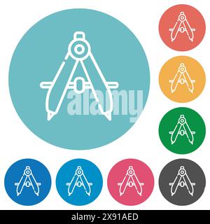 Protractor outline flat white icons on round color backgrounds Stock Vector