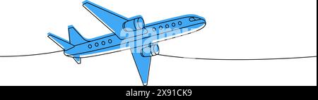 Plane, passenger aircraft one line colored continuous drawing. Different air transport continuous one line illustration. Vector illustration Stock Vector
