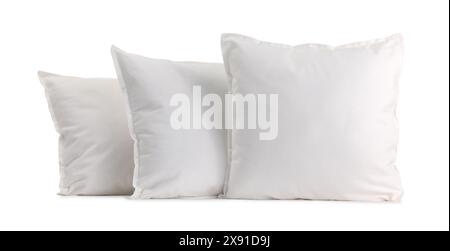 Many new soft pillows isolated on white Stock Photo