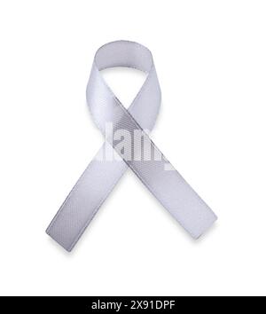 Gray awareness ribbon isolated on white, top view Stock Photo
