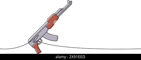 Assault rifle AK 47 one line colored continuous drawing. Various modern weapons continuous one line illustration. Vector linear illustration. Stock Vector