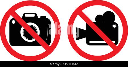 No Photography, No Videography, Mobile Camera Prohibited sign , Videography not allowed, Photography not allowed, Prohibited video and photo Stock Vector