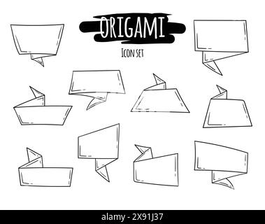 Set of black and white origami color blocks. Vector editable text bulbs for quote, insert, banner, design Stock Vector
