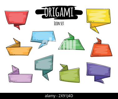Set of bright colored origami blocks. Vector editable text bulbs for quote, insert, banner, design Stock Vector