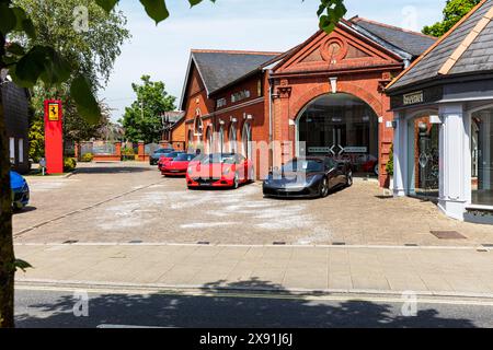 Lyndhurst Ferrari garage, Lyndhurst, New Forest, Hampshire, uk, England, Meridien Modena Ferrari, cars, garage, ferraris, Ferrari UK, Ferrari cars, Stock Photo