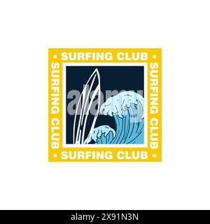 Surfing Club summer waves graphic tee design Stock Vector