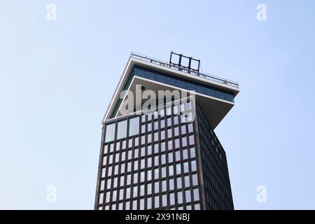 Netherlands, Amsterdam - April 10, 2024: A'DAM Tower at Amsterdam Ij River Stock Photo