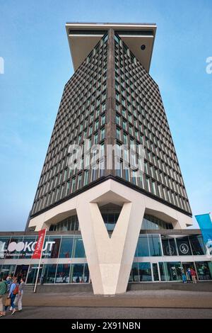 Netherlands, Amsterdam - April 10, 2024: A'DAM Tower at Amsterdam Ij River Stock Photo