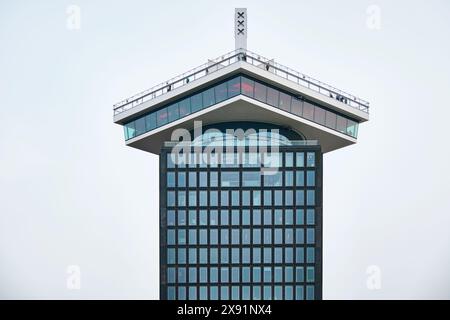 Netherlands, Amsterdam - April 10, 2024: A'DAM Tower at Amsterdam Ij River Stock Photo