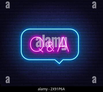 Q and A Neon Sign in speech bubble on brick wall background.. Stock Vector