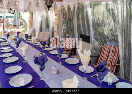 Table set out for a party Stock Photo
