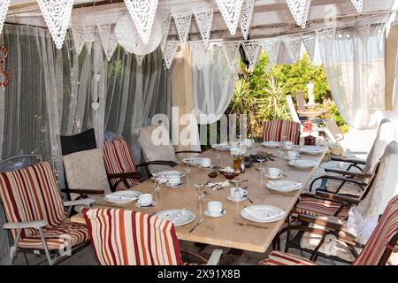 Table set out for a party Stock Photo