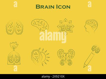 Brain Icon Vector Set – Perfect for Medical Illustrations, Educational Content, Neuroscience Presentations, and Health-Related Designs. Stock Vector