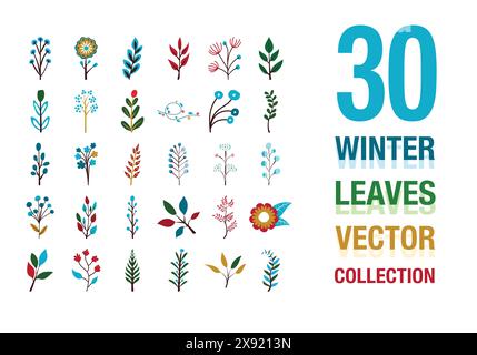 Beautiful Winter Leaves Icon Vectors – Enhance Seasonal Decor, Holiday Projects, Nature Illustrations, and Eco-Friendly Designs Stock Vector