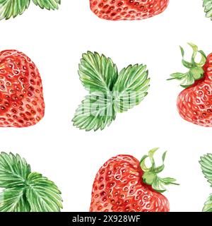 Strawberry seamless pattern, watercolor. Green leaves and berries. Vector illustration. For packaging paper, wallpaper, textiles, fabric, covers, tea Stock Vector