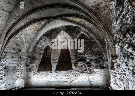The Chapter House of St Mary's Abbey, Smithfield, Dublin, Ireland. Cistercian monastery founded 1139. Stock Photo