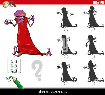 Cartoon illustration of finding the right picture to the shadow educational activity with alien character Stock Vector