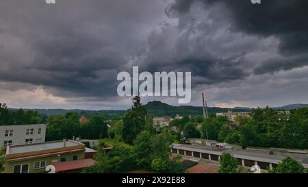 Dramatic sky with dark clouds just before storm. Stock Photo