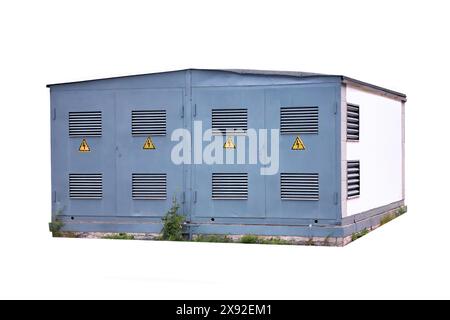 Transformer electrical substation isolate on a white background close-up. Stock Photo