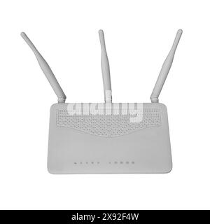 White Wi-Fi router isolate on a white background close-up. Stock Photo