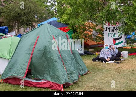 Detroit, Michigan, USA. 28th May, 2024. A tent encampment set up by students at the Wayne State University in solidarity with the victims of Israeli bombing in Gaza. The university responded by canceling classes 'until further notice.' Credit: Jim West/Alamy Live News Stock Photo