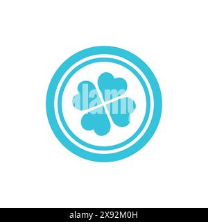 Lucky coin with four leaf clover, Isolated on white background. From blue icon set. Stock Vector