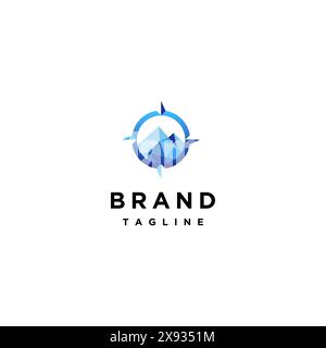 Mountain Mosaic in Compass Shaped Frame. Compass Icon With Mountains Inside Logo Design. Stock Vector