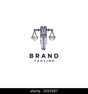 Motorcycle Outline Logo Design With Justice Symbol. Simple Logo Template With A Modern Outline Style That Depicts A Motorcycle With A Symbol Justice. Stock Vector