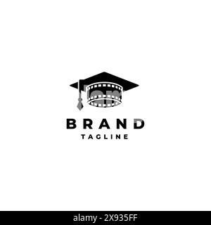 Graduation Cap with Film Strip Logo Design. Film Strip and Graduation Hat Logo Design. Stock Vector