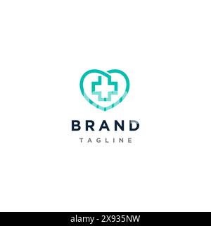 Heart Symbol And Plus Icon In One Line Logo Design. Logo Template About Health Symbolized With Plus Icon Inside The Heart Symbol. Stock Vector
