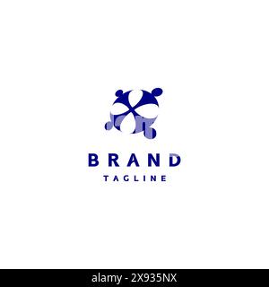 Four People Icons Gathered Together Logo Design. Logo Templates About Communities Illustrated With Icons Of People That Are Interconnected In A Modern Stock Vector