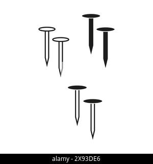 Black nails set. Simple hardware icons. Vector illustration. Minimalistic design. Stock Vector