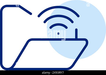 Open file folder and wifi. Wireless file sharing, remote access to digital repository. Cloud synching. Vector icon Stock Vector