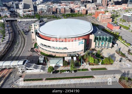 A general overall aerial view of the Ball Arena, Sunday, May 12, 2024, in Denver. Stock Photo