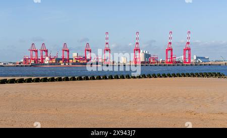 Bootle, Merseyside, England, UK - May 16, 2023: The container terminal of the harbour in Liverpool Stock Photo