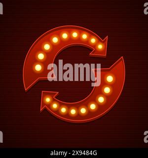 Retro Showtime Sign Design. Arrows Cinema Signage Light Bulbs and Neon Lamps on brick wall background. American advertisement style vector illustratio Stock Vector