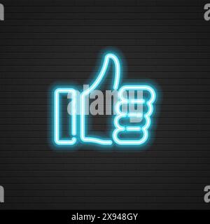 Neon Thumbs Up vector icon Hand, Social media symbol. Website graphics, Mobile Apps, Infographics design. Stock Vector
