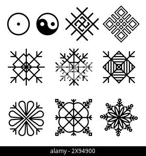 Old Baltic Folk ancient symbols collection, vector signs set Stock Vector