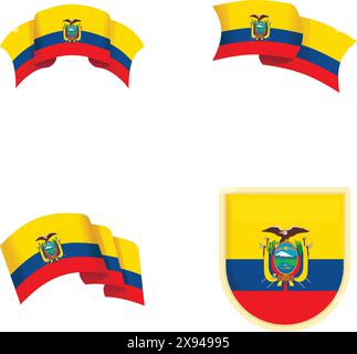 Ecuador flag icons set cartoon vector. Ecuador official flag. South america country Stock Vector