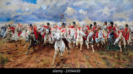 Elizabeth Thompson (Lady Elizabeth Butler), 'Scotland Forever', Battle of Waterloo painting in oil on canvas, 1881 Stock Photo