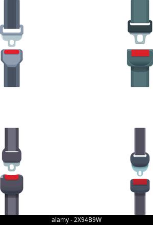 Collection of four different seat belt buckle designs in a minimalistic style Stock Vector