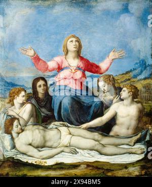 Alessandro Allori painting, The Lamentation over the Dead Christ, oil on metal, circa 1553 Stock Photo