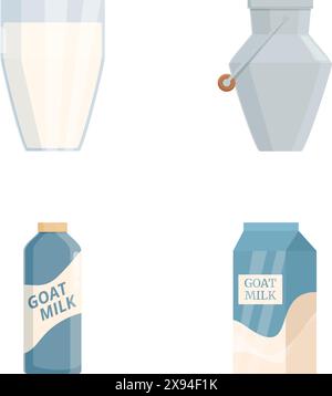 Set of four colorful goat milk containers in different forms, isolated on white background Stock Vector